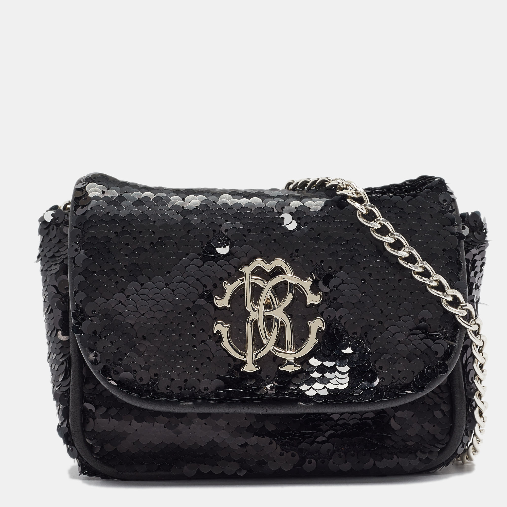 

Roberto Cavalli Black Sequins RC Logo Chain Bag