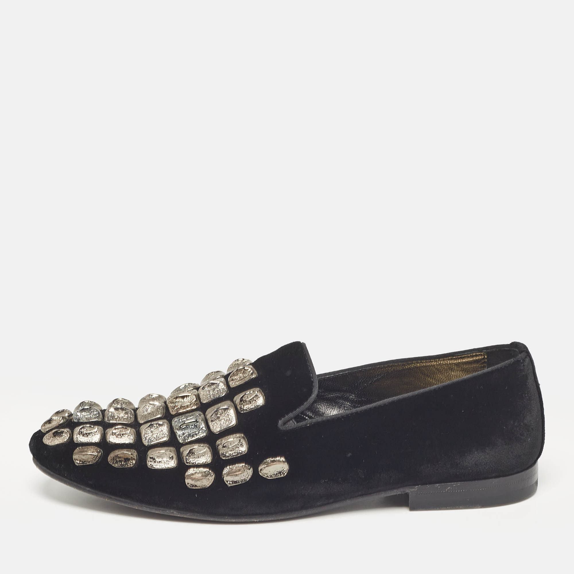 

Roberto Cavalli Black Velvet Embellished Slip On Loafers Size