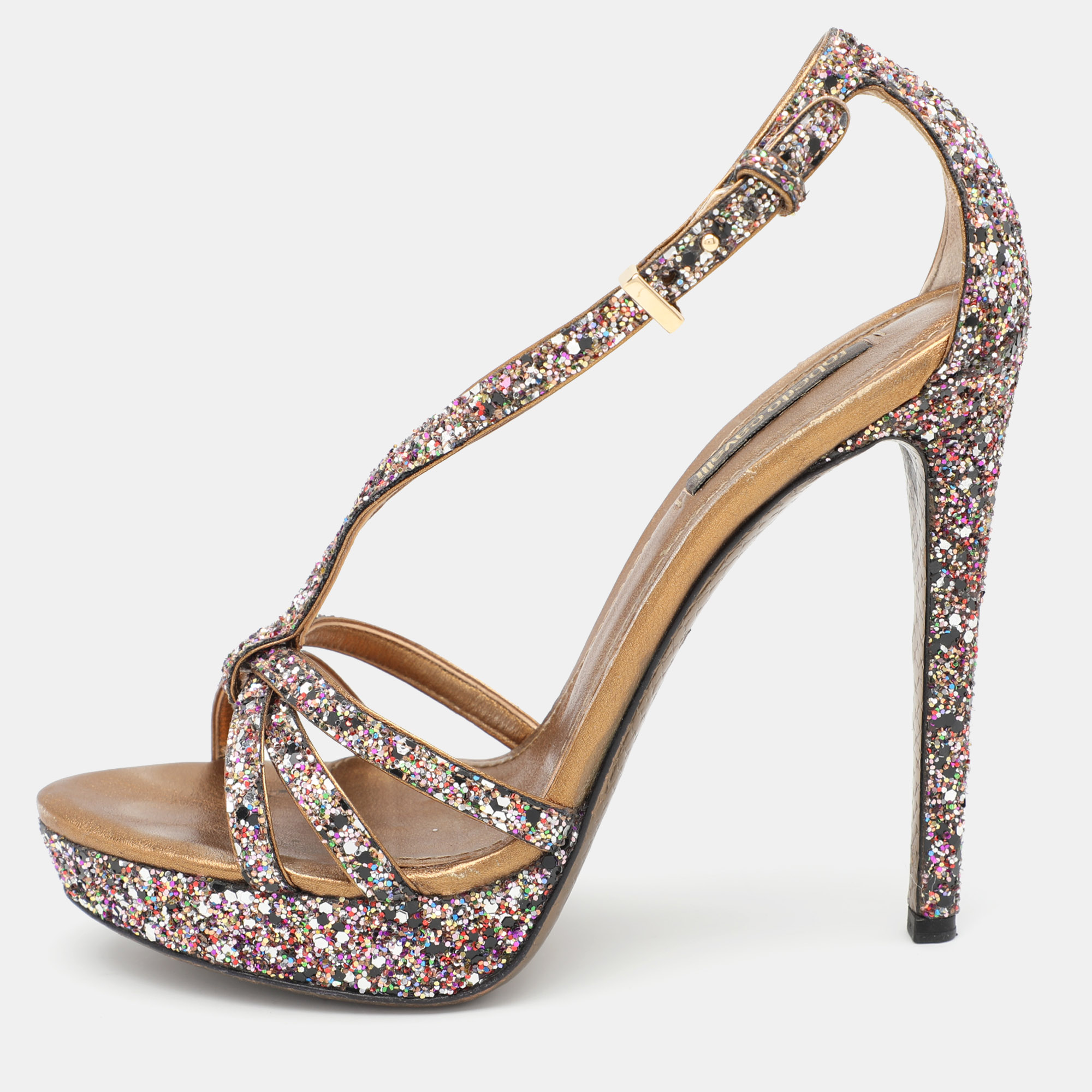 

Roberto Cavalli Multicolor Glitter Ankle Strap Sandals Size