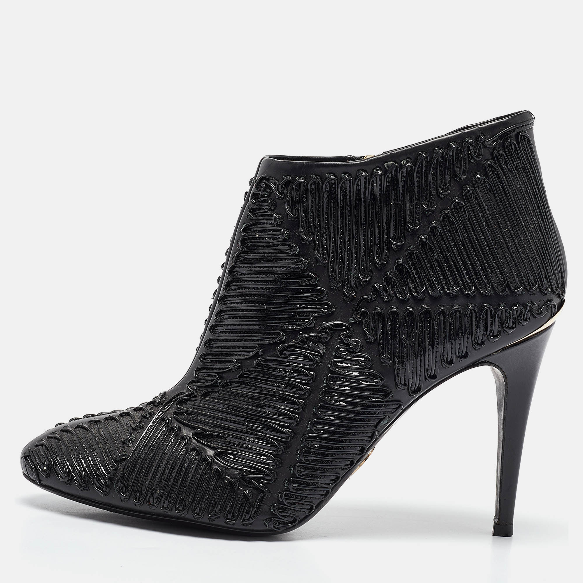 

Roberto Cavalli Black Textured Leather Ankle Booties Size