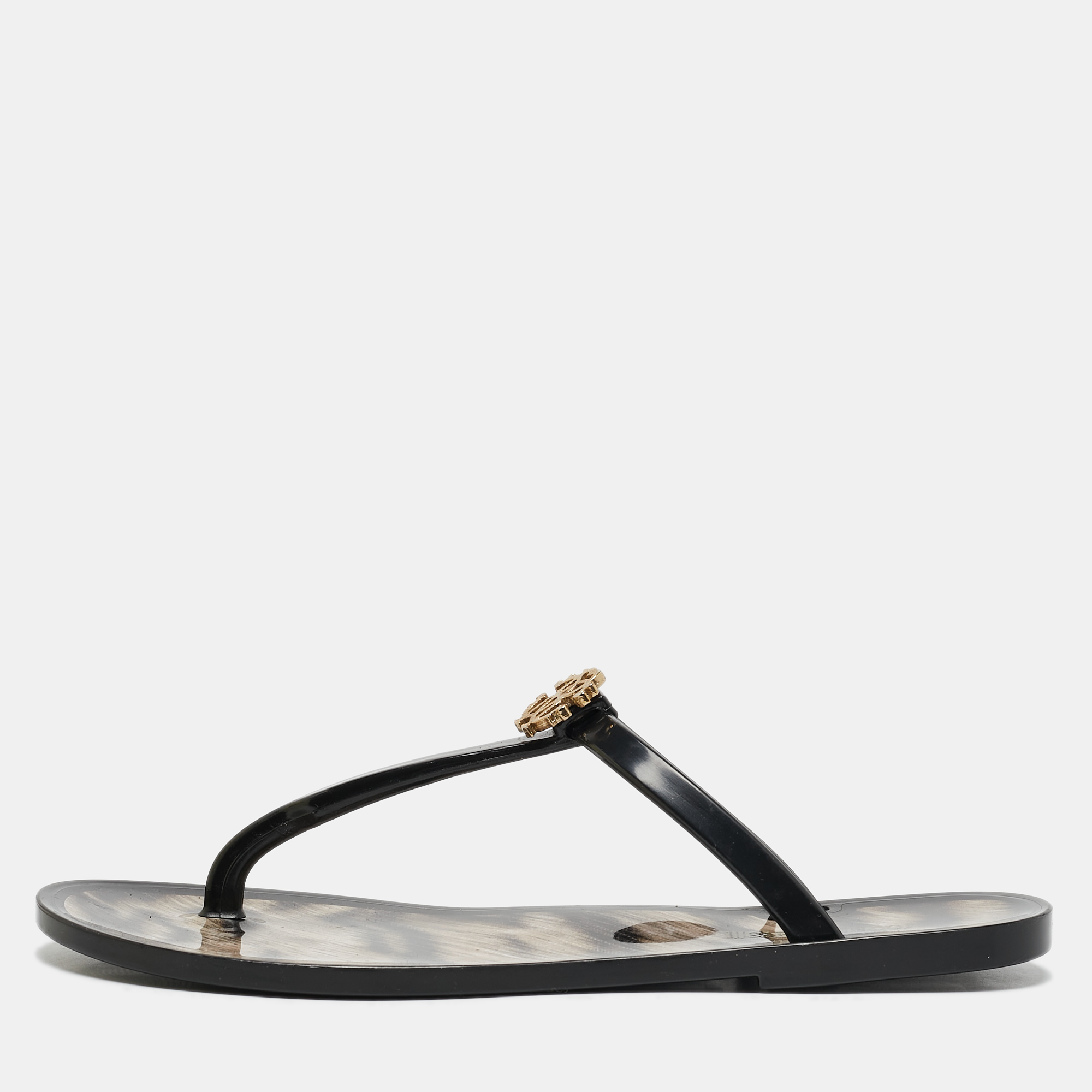 

Roberto Cavalli Black Jelly Embellished Thong Flat Sandals Size