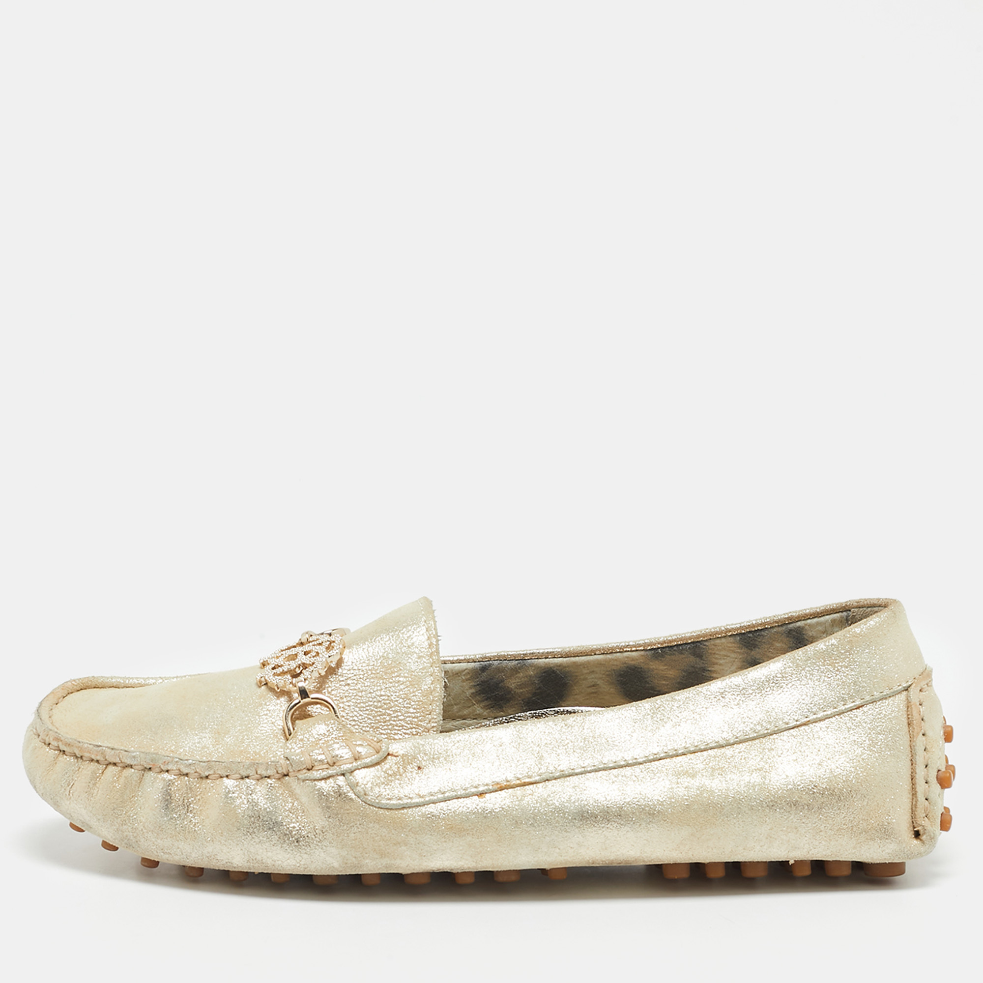 

Roberto Cavalli Gold Suede Slip On Loafers Size