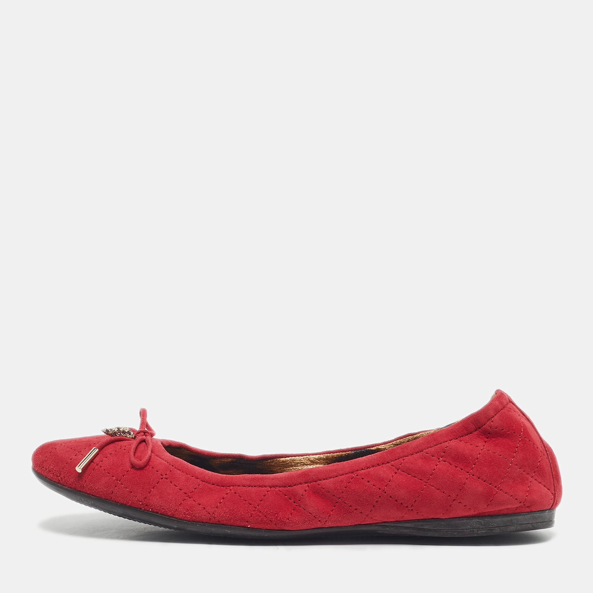 Pre-owned Roberto Cavalli Red Suede Scrunch Ballet Flats Size 39