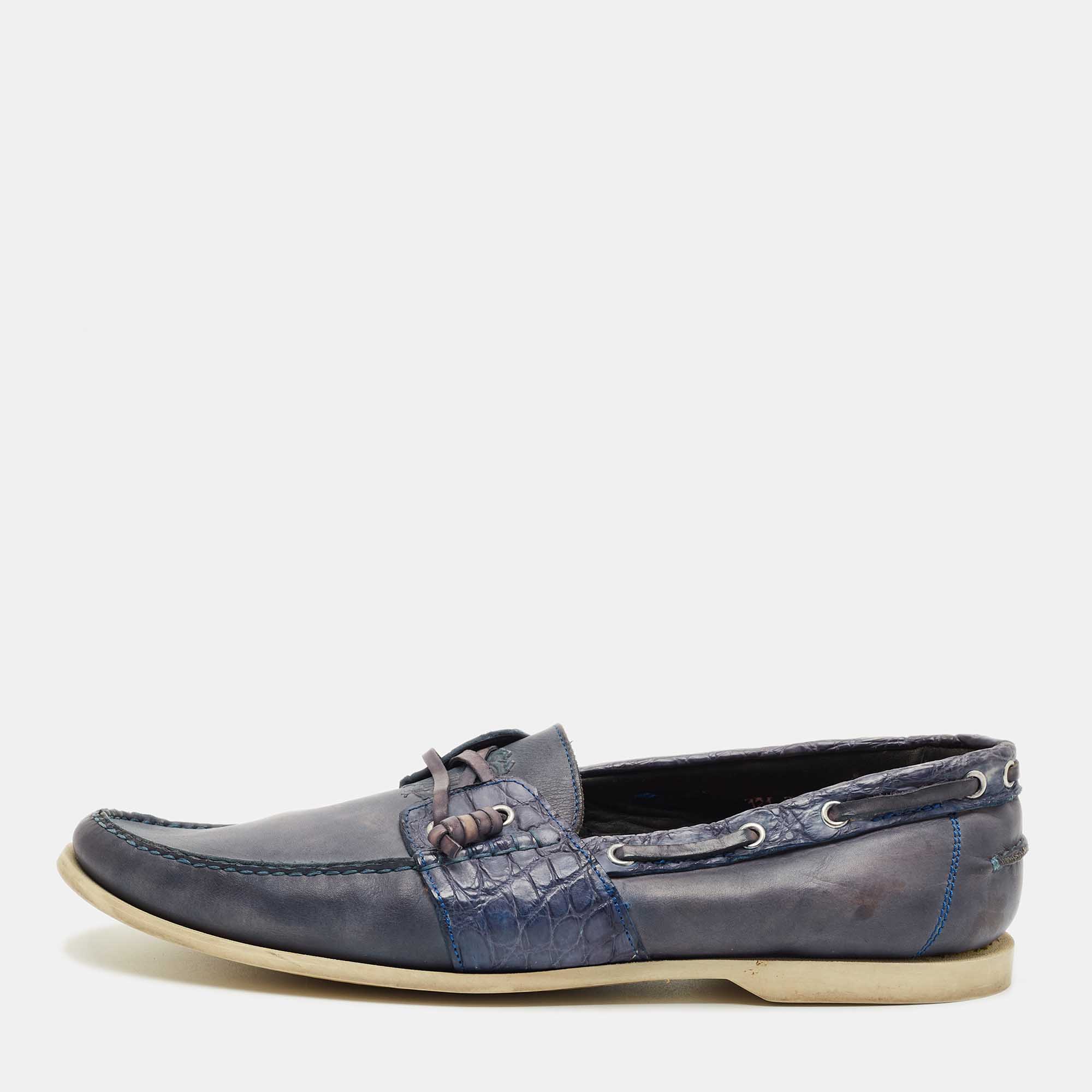 

Roberto Cavalli Blue Crocodile Leather and Leather Loafers Size