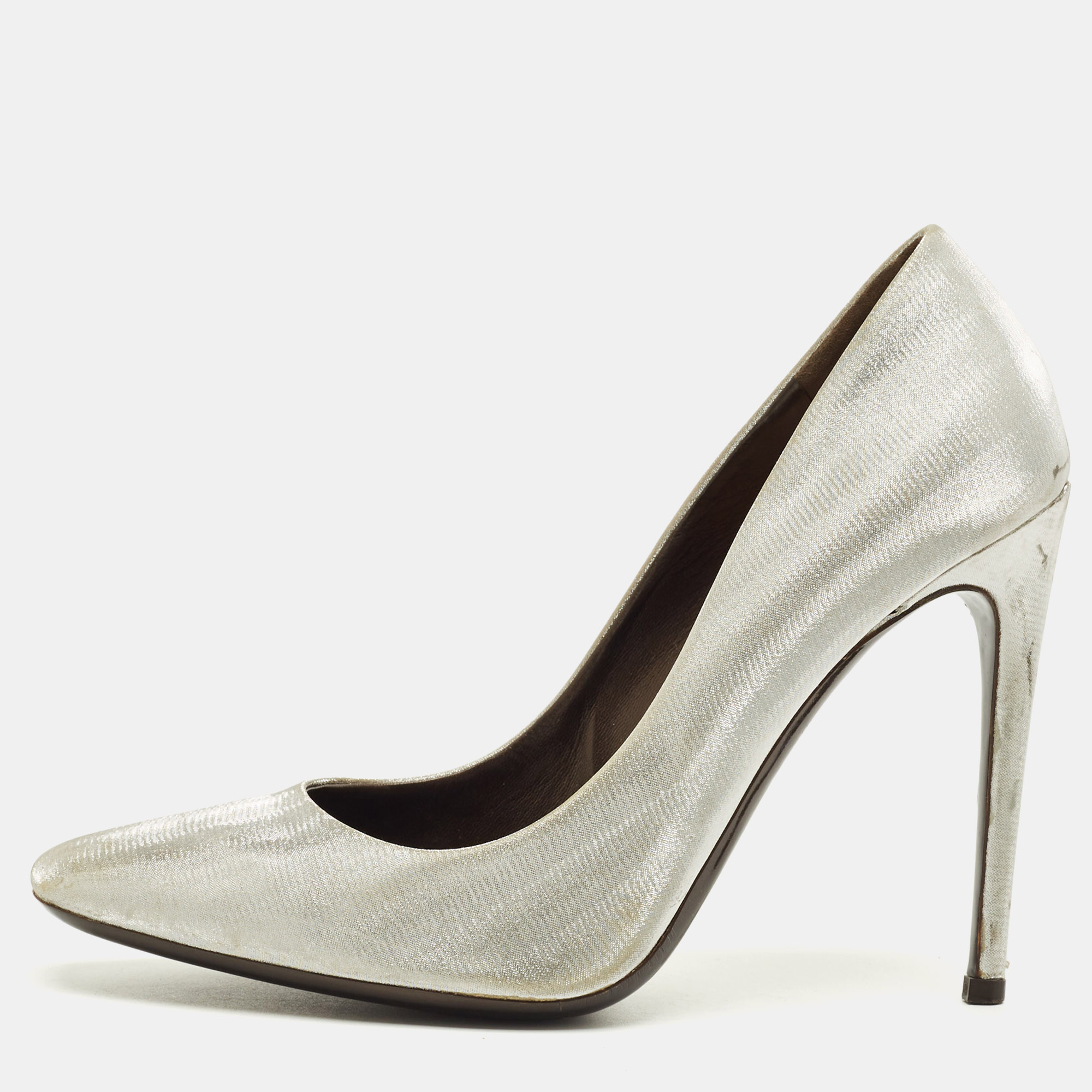 

Roberto Cavalli Silver Metallic Lurex Fabric Pumps Size