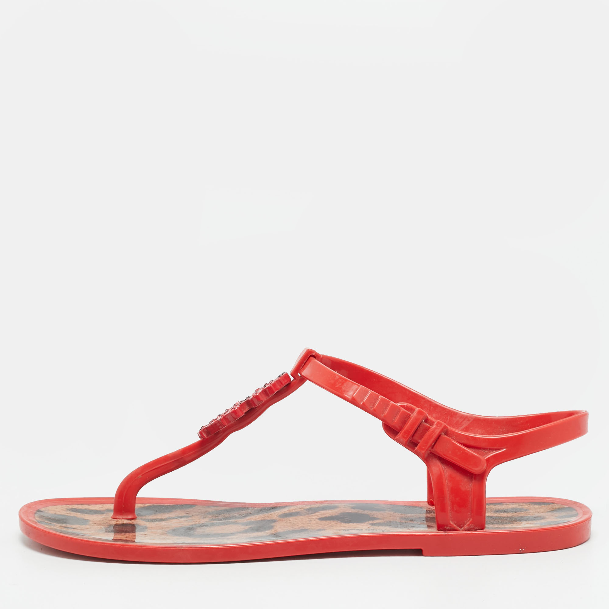 

Roberto Cavalli Size  Red Jelly Thong Slingback Flat Sandals