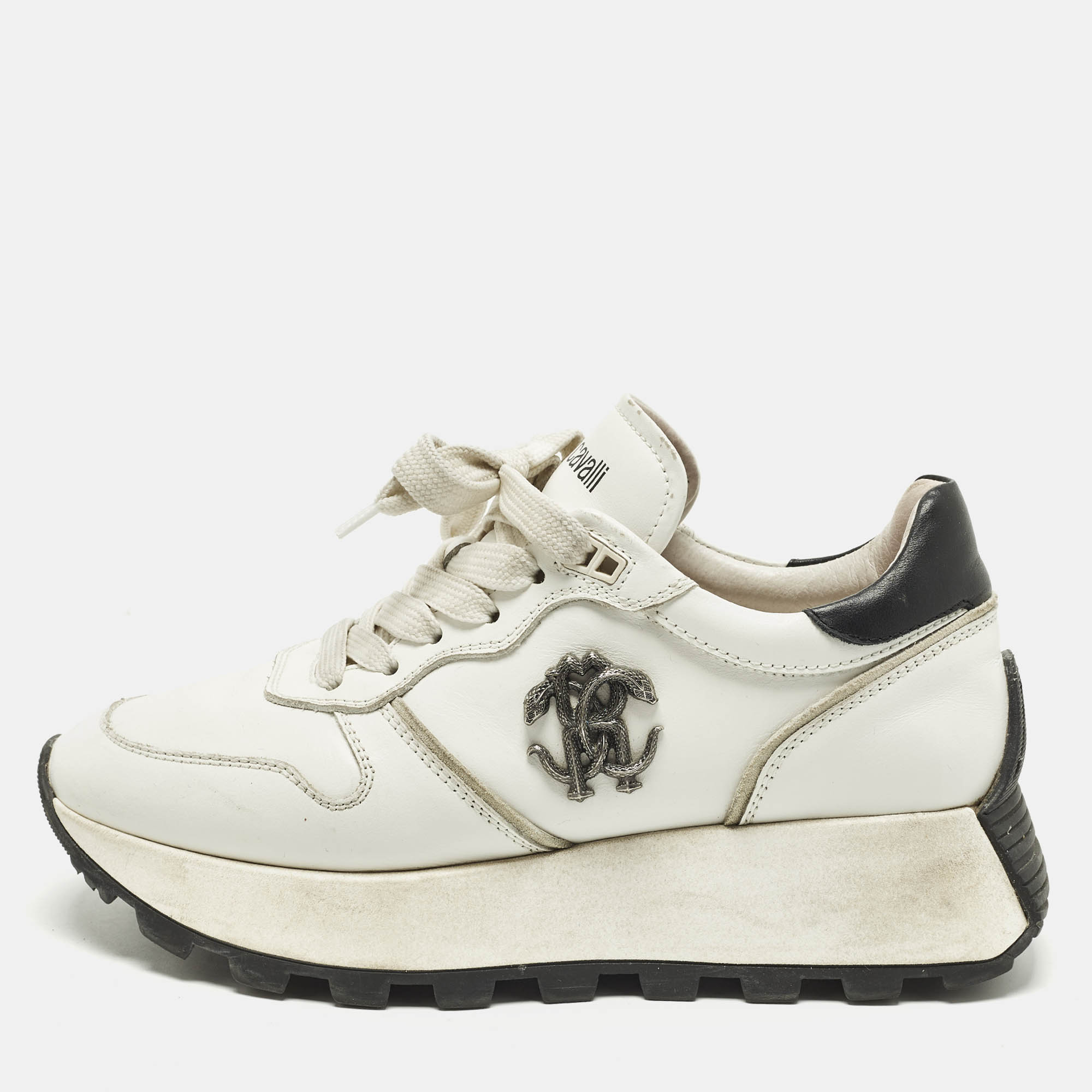 

Roberto Cavalli Running Size  Black Leather Lace Up Sneakers