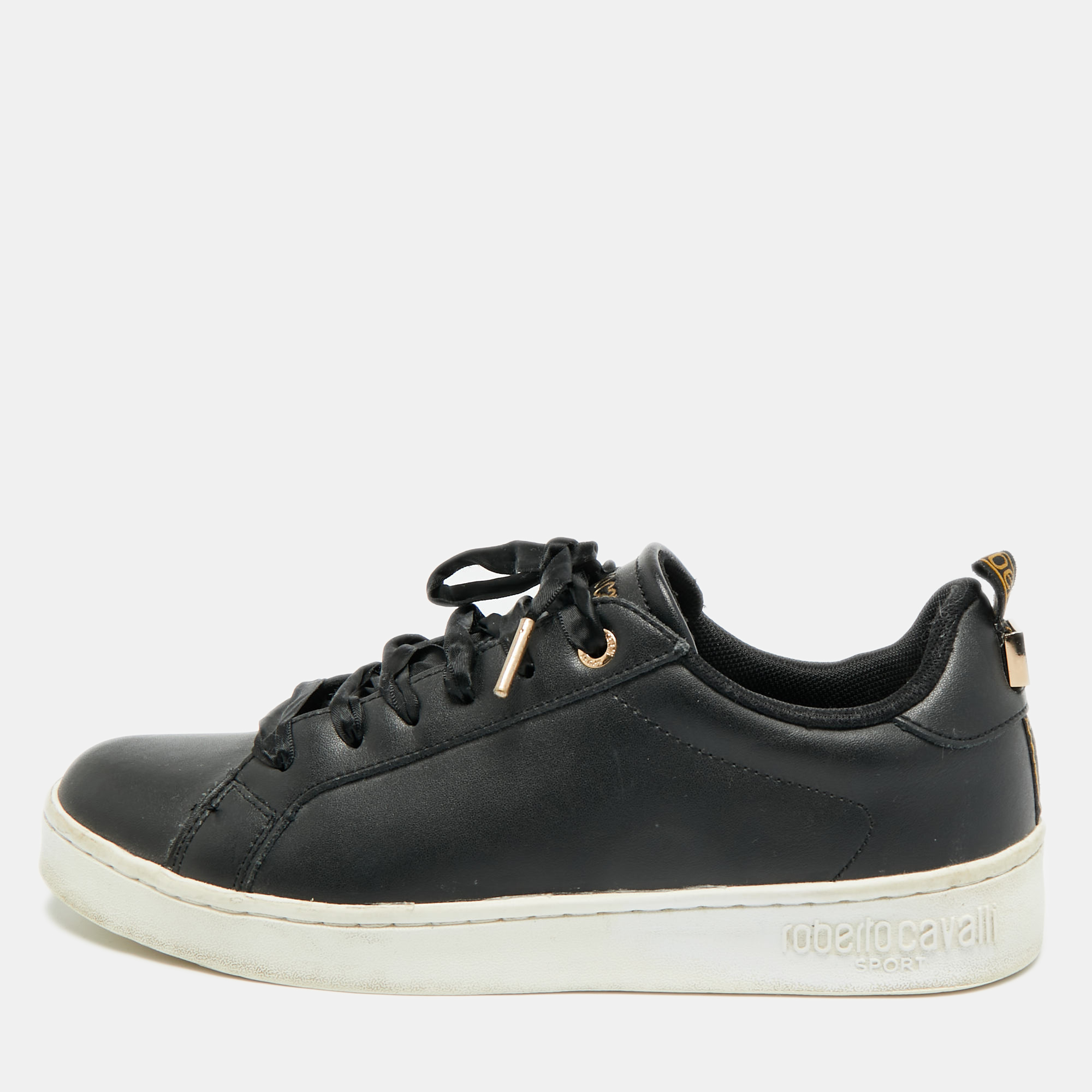 

Roberto Cavalli Size  Black Leather Low Top Sneakers