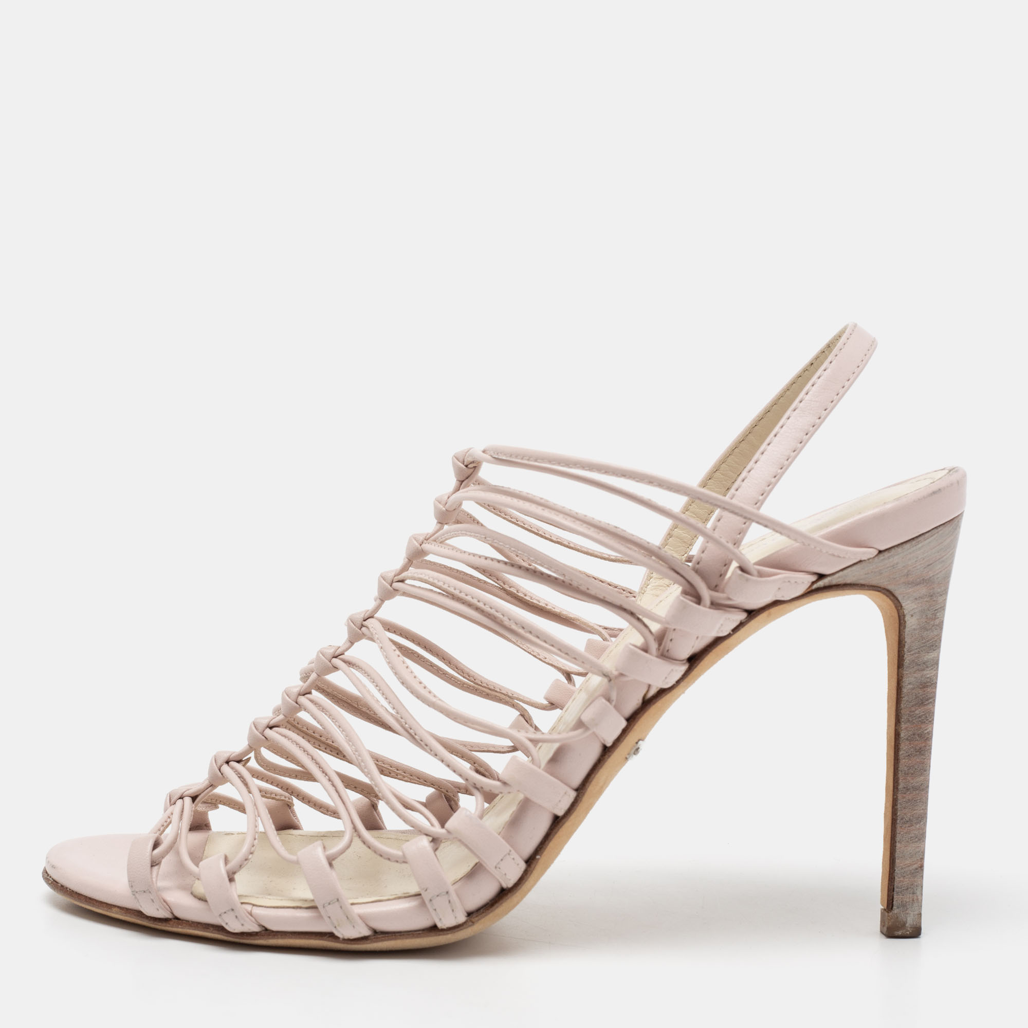 

Roberto Cavalli Pale Pink Leather Knot Detail Strappy Sandals Size