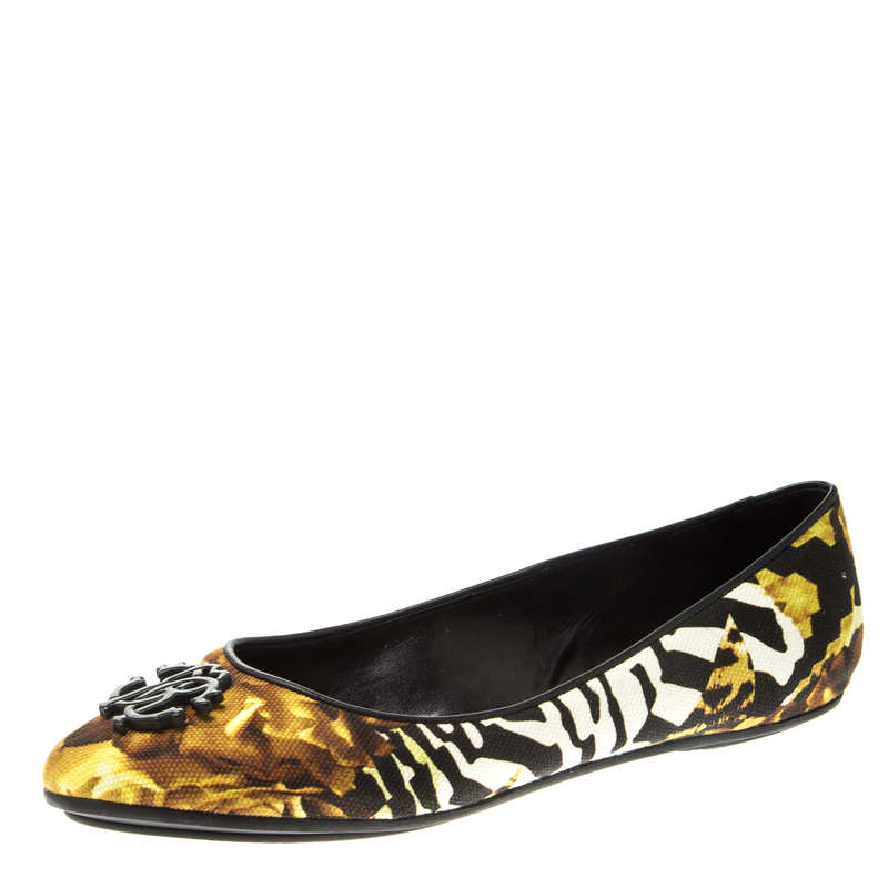 Pre Owned Roberto Cavalli Multicolor Printed Canvas Ballet Flats Size 40