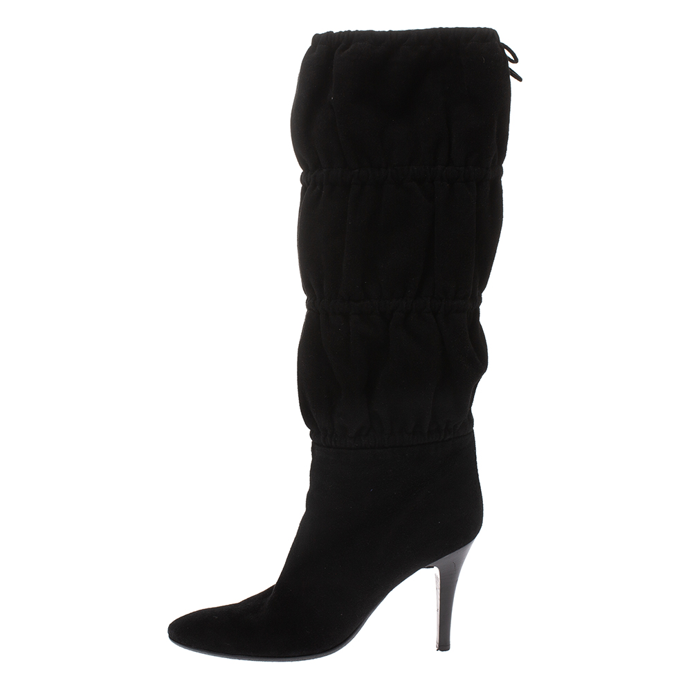 

Roberto Cavalli Black Suede Knee High Tie Up Boots Size