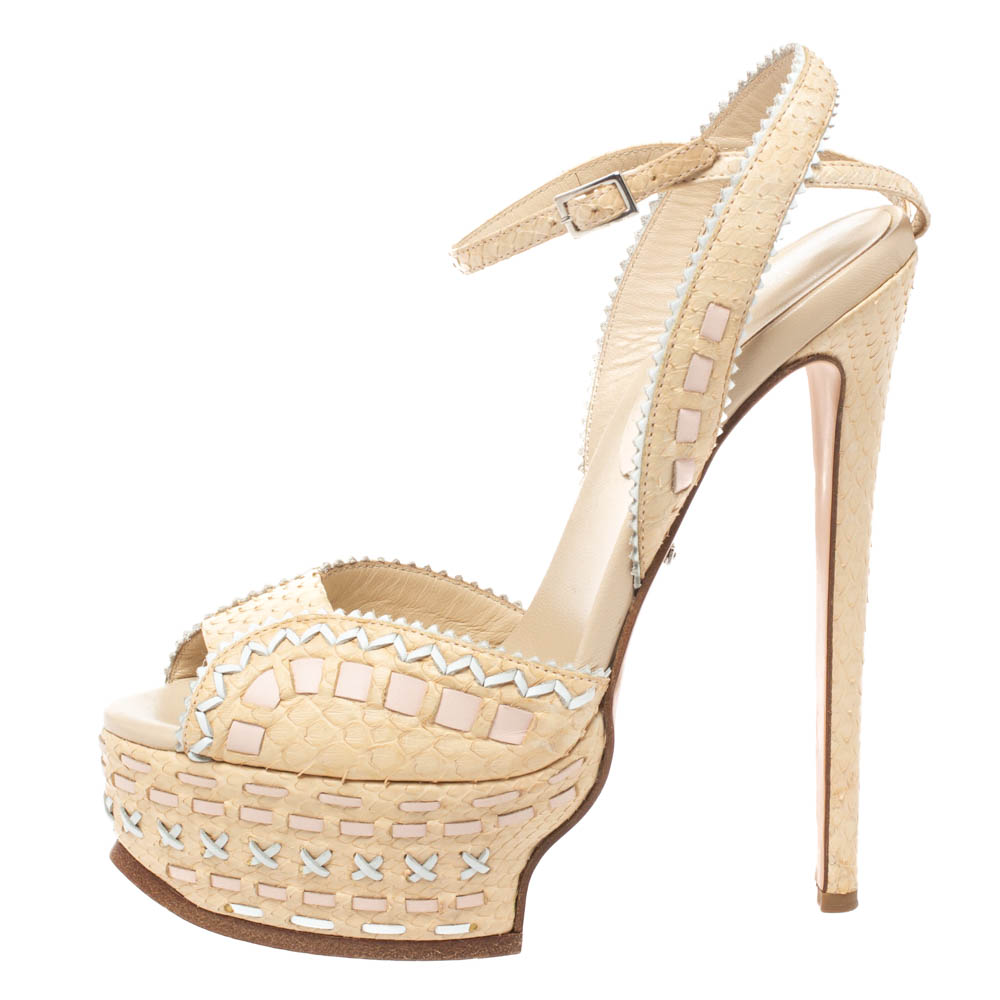 

Roberto Cavalli Beige Python Platform Ankle Strap Sandals Size