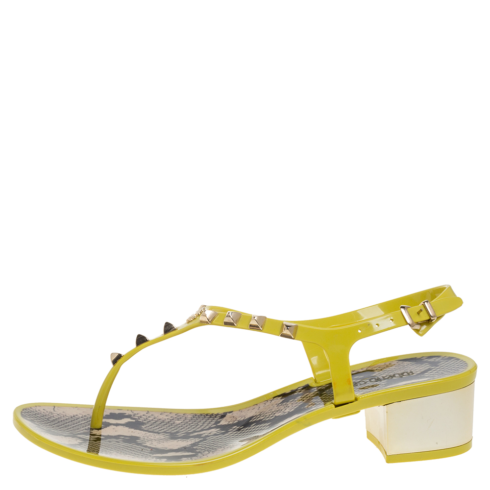 

Roberto Cavalli Yellow Rubber Studded Thong Sandals Size