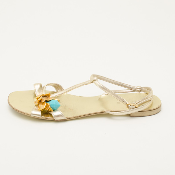

Roberto Cavalli Gold Embellished Sandals Size