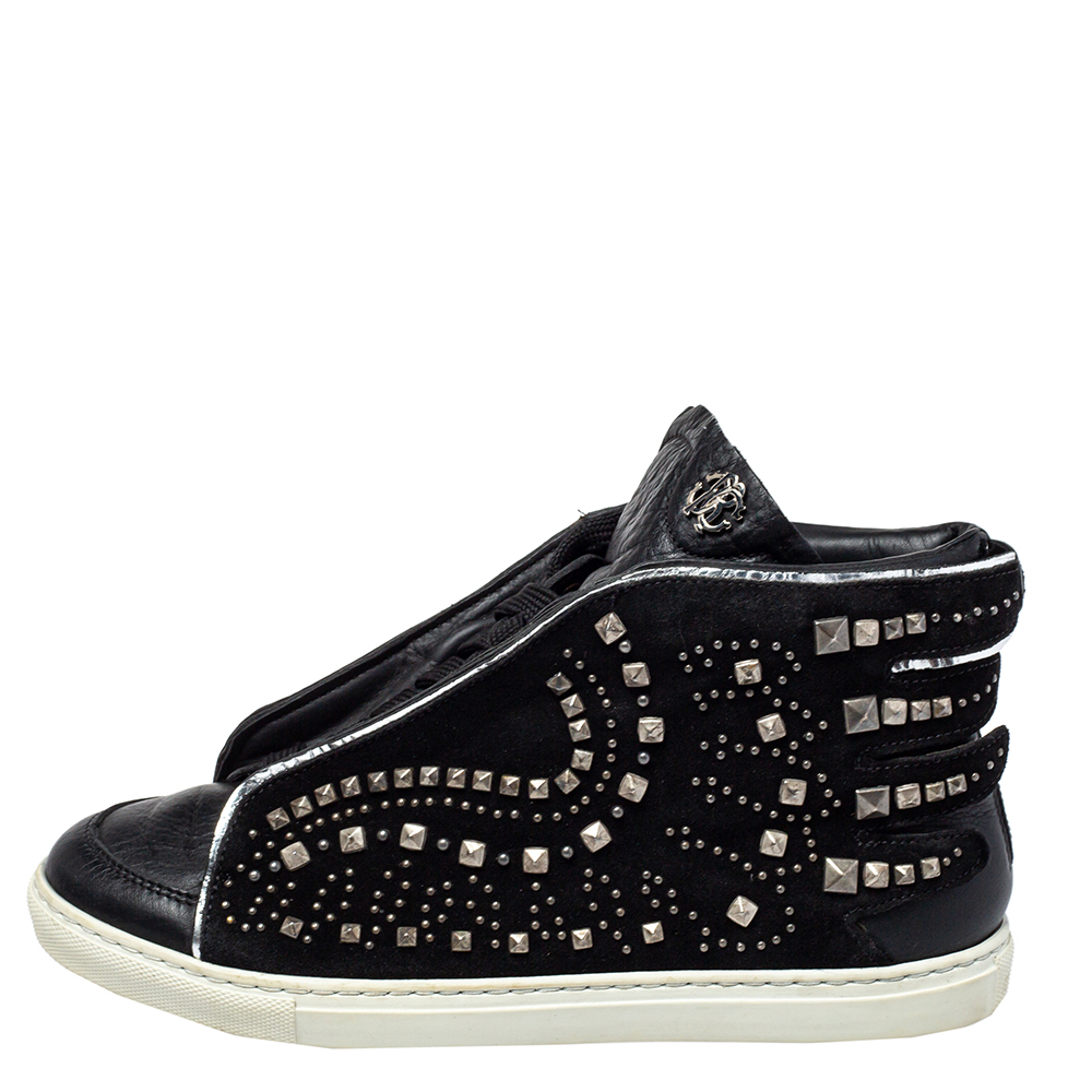 

Roberto Cavalli Black Suede And Leather Studded Mid Top Sneaker Size