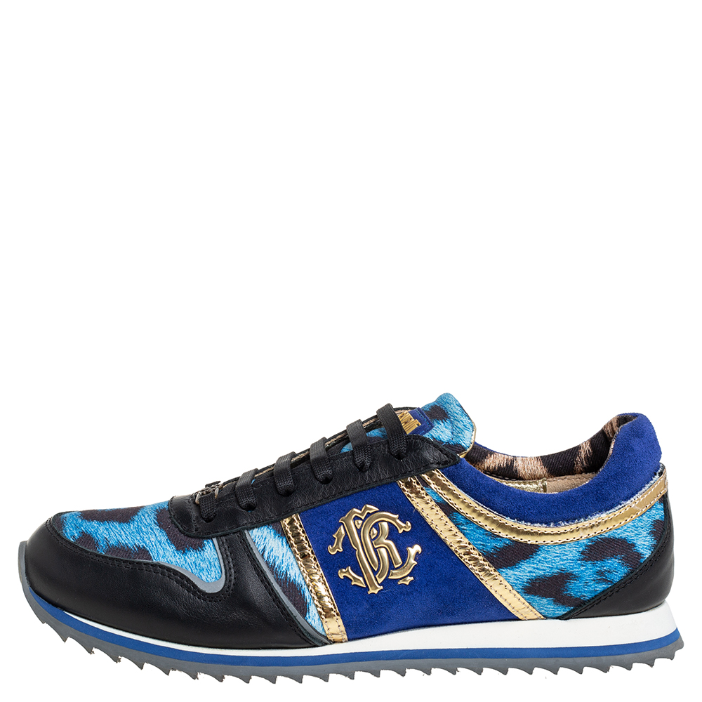 

Roberto Cavalli Leather And Leopard Print Fabric Low Top Sneakers Size, Blue