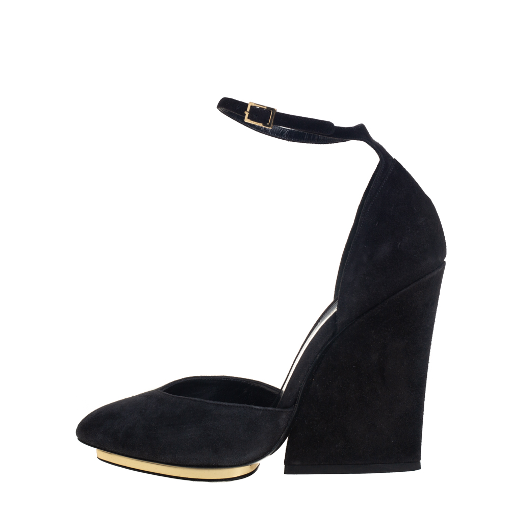 

Roberto Cavalli Black Suede Ankle Strap Block Heels Pumps Size