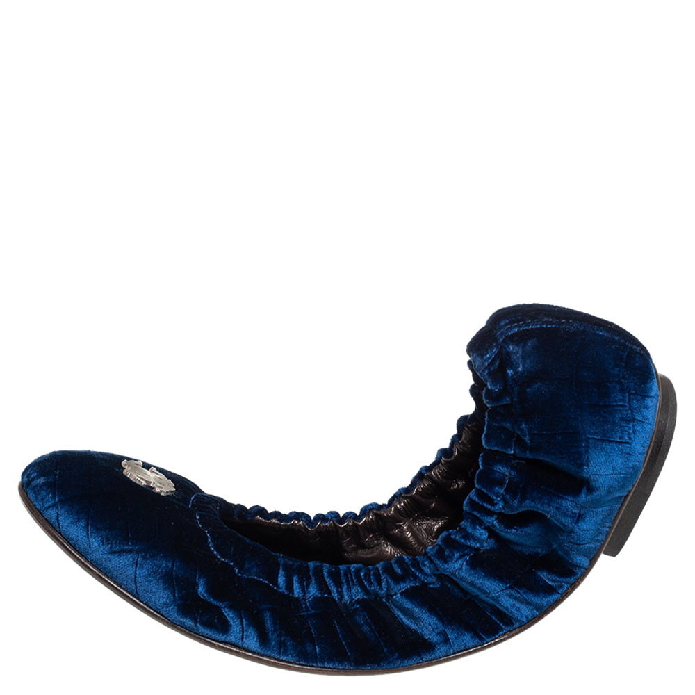 

Roberto Cavalli Blue Velvet Srunch Ballet Flats Size