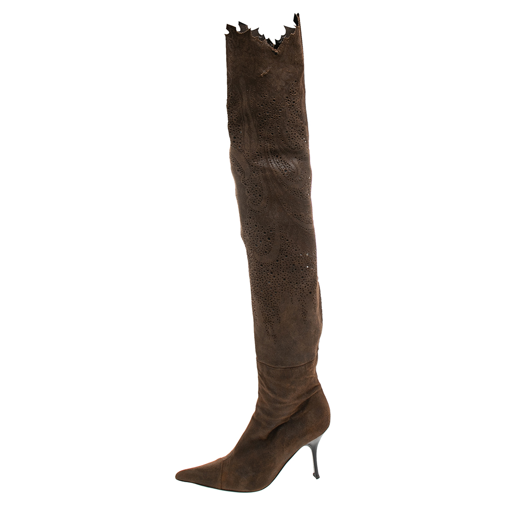 

Roberto Cavalli Brown Suede Over the Knee Boots Size