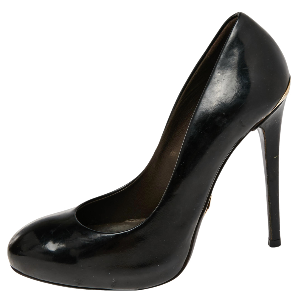

Roberto Cavalli Black Leather Round Toe Pumps Size