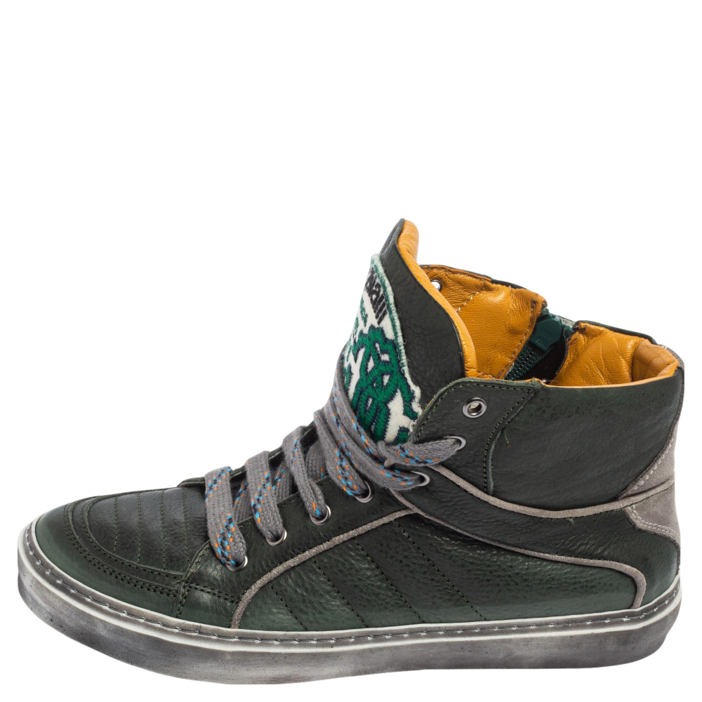 

Roberto Cavalli Green Leather High Top Sneakers Size