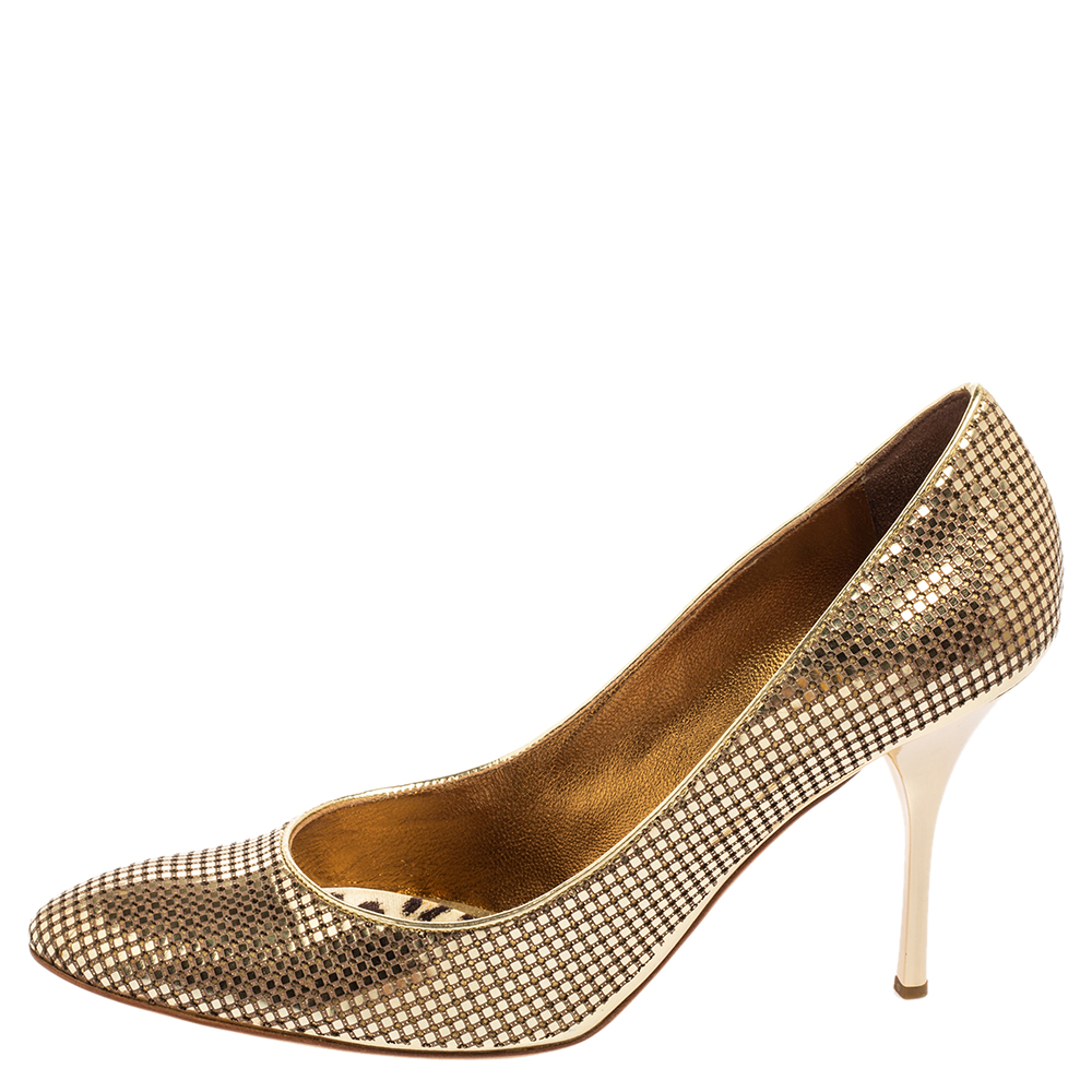 

Roberto Cavalli Gold Patent Leather Round Toe Pumps Size