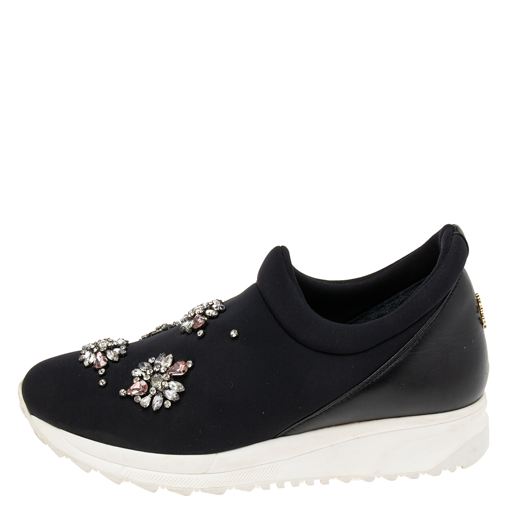 

Roberto Cavalli Black Nylon Crystal Embellished Slip On Sneakers Size
