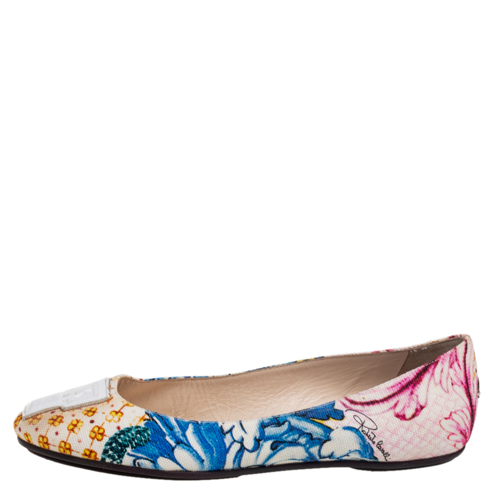 

Roberto Cavalli Multicolor Printed Canvas Ballet Flats Size