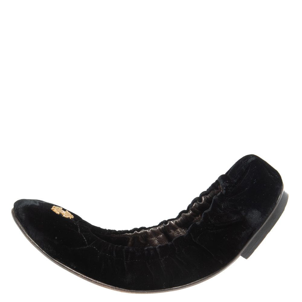 

Roberto Cavalli Black Velvet Scrunch Ballet Flats Size