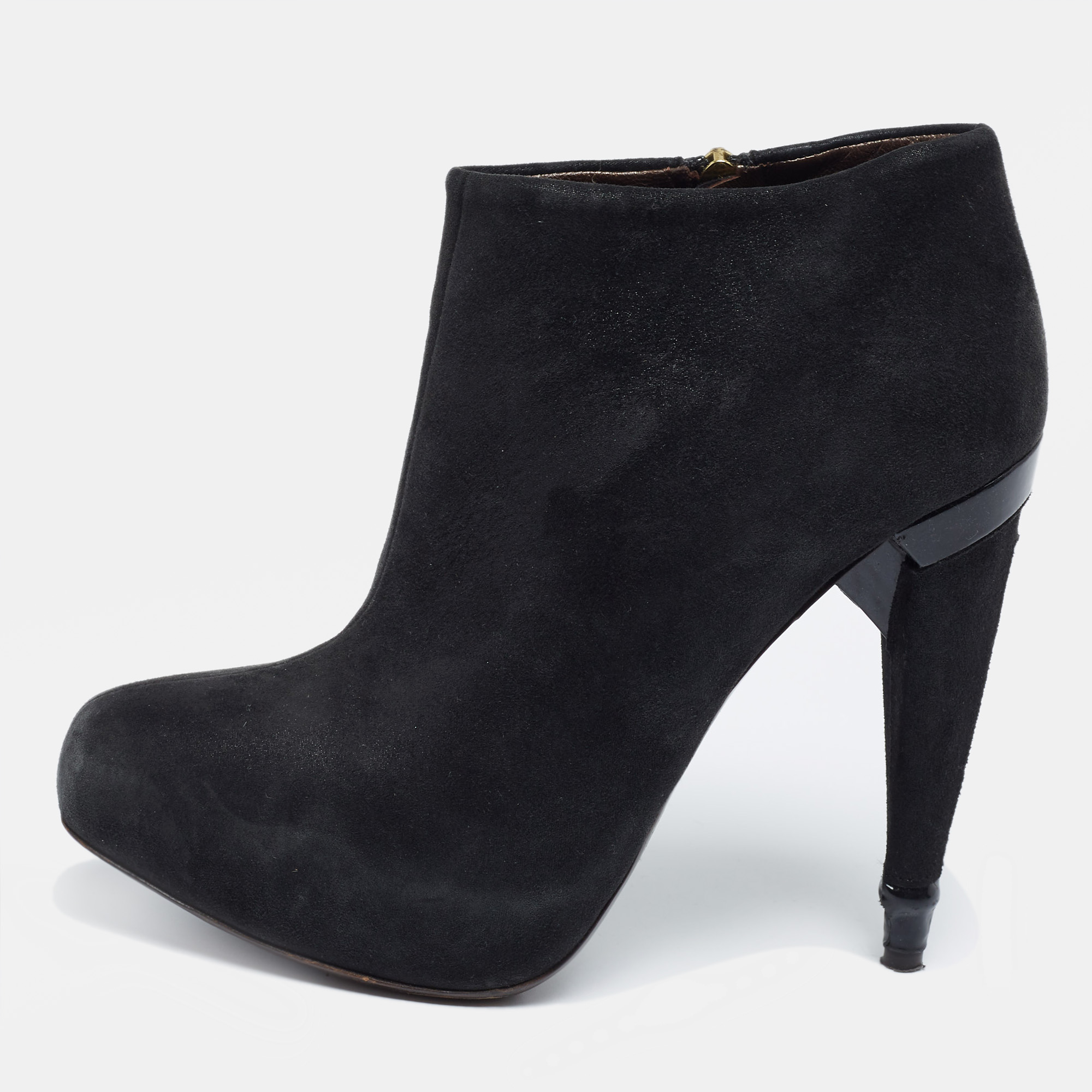 

Roberto Cavalli Black Laminated Suede Ankle Boots Size