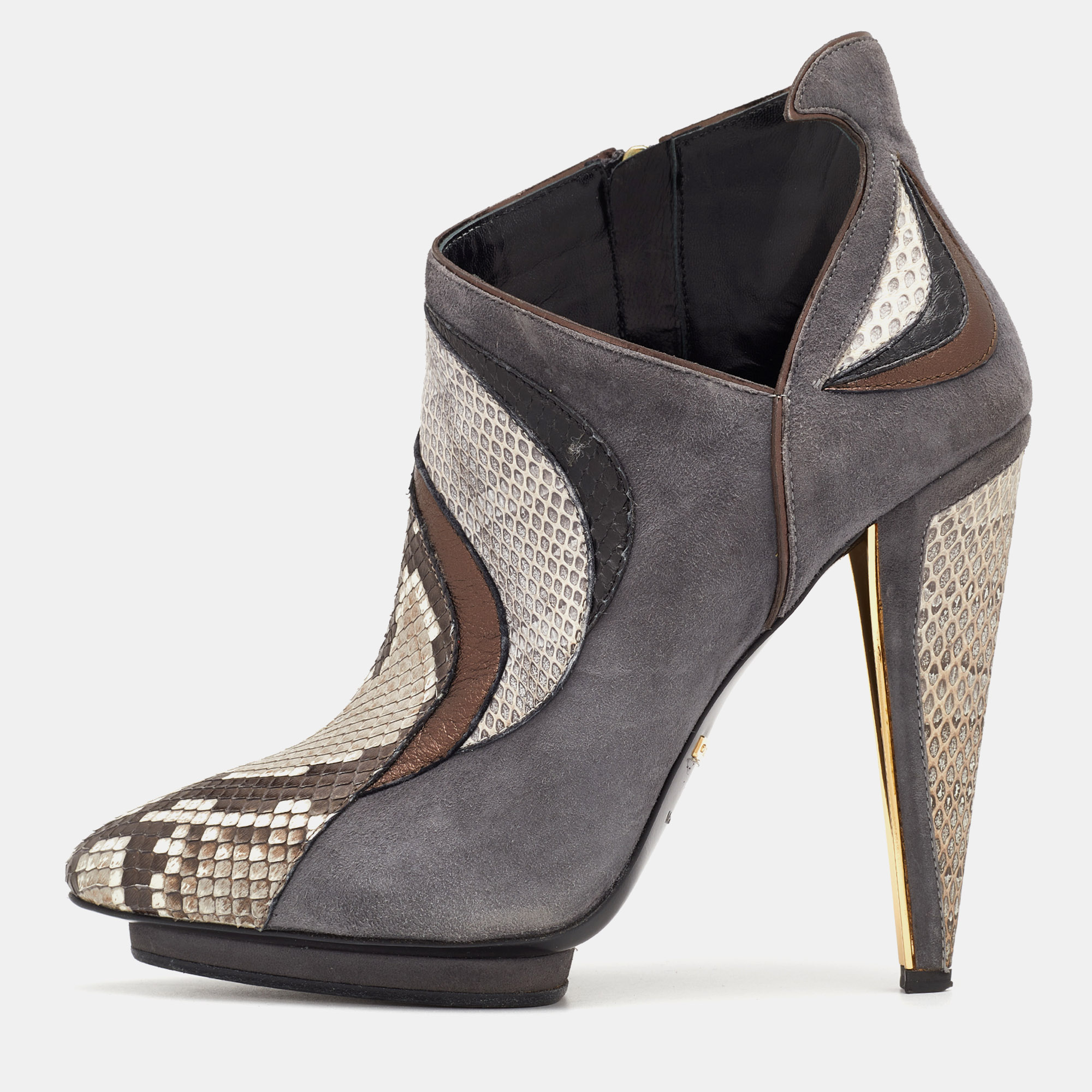 

Roberto Cavalli Multicolor Snakeskin and Suede Ankle Boots Size, Grey