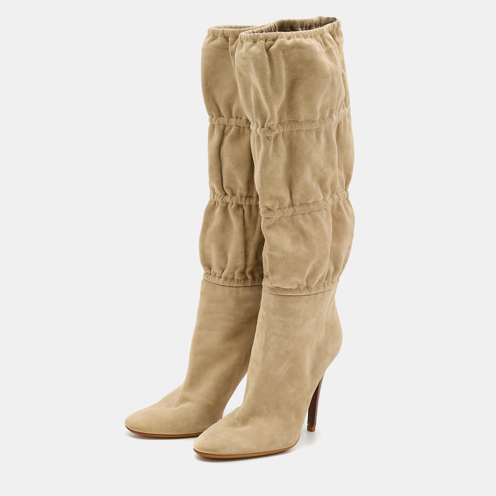 

Roberto Cavalli Beige Suede Knee Length Boots Size