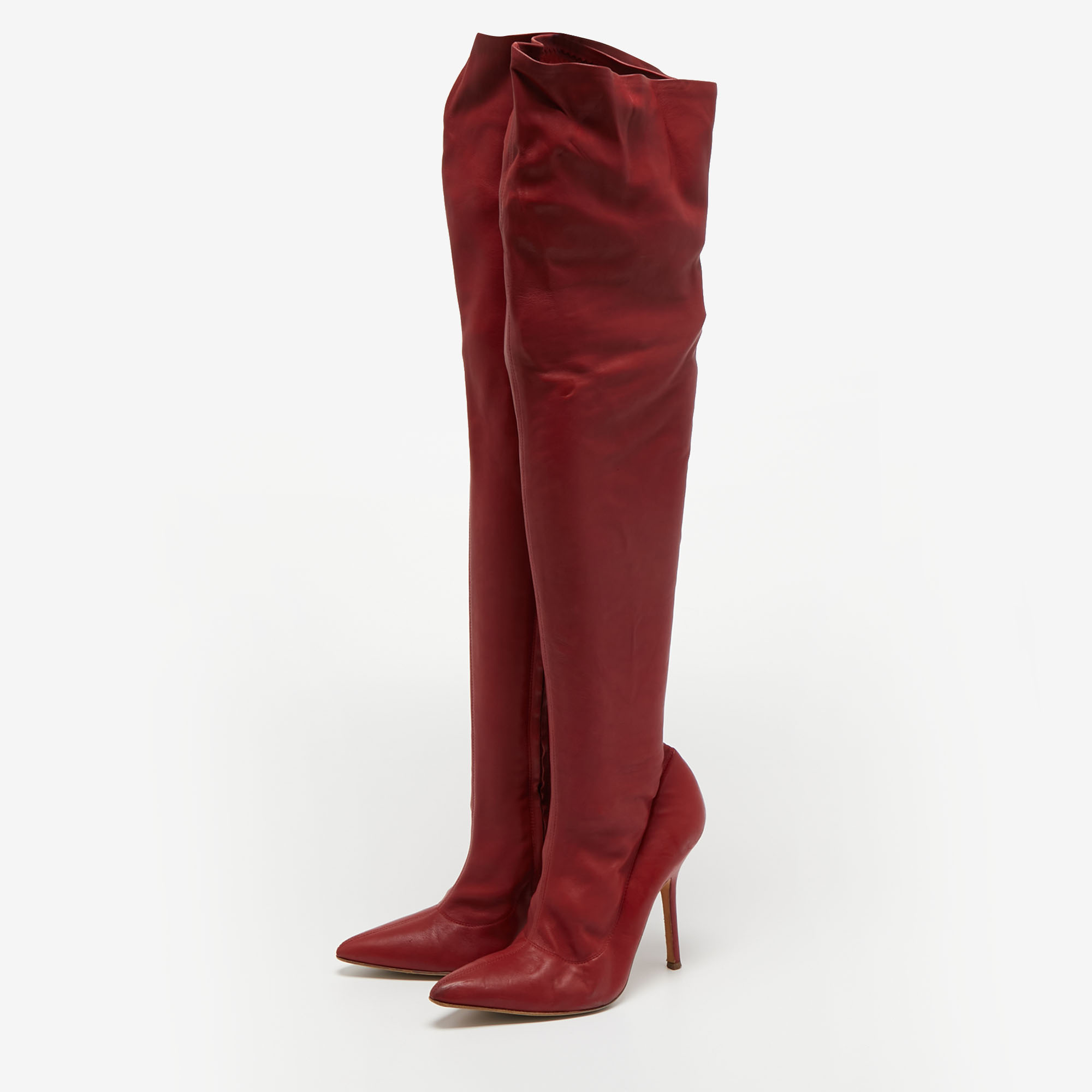 

Roberto Cavalli Red Leather Knee Length Boots Size