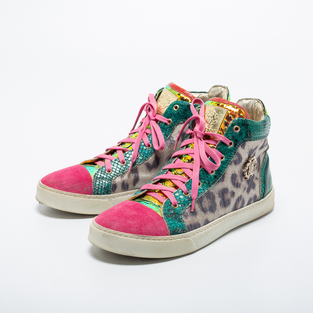 

Roberto Cavalli Multicolor Suede and Suede High Top Sneakers Size