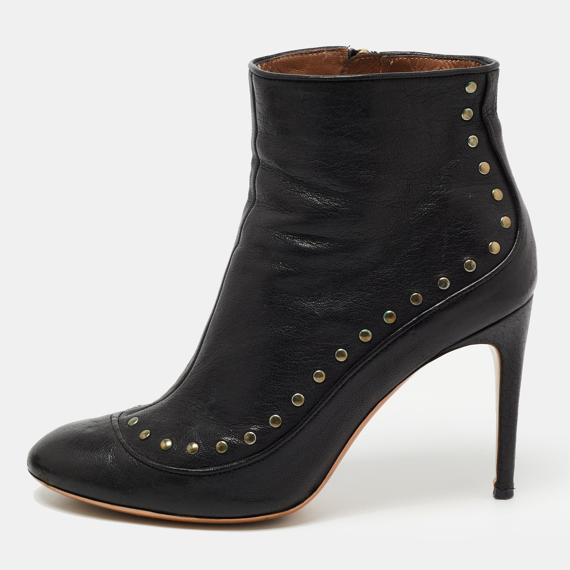 

Roberto Cavalli Black Leather Studded Ankle Booties Size