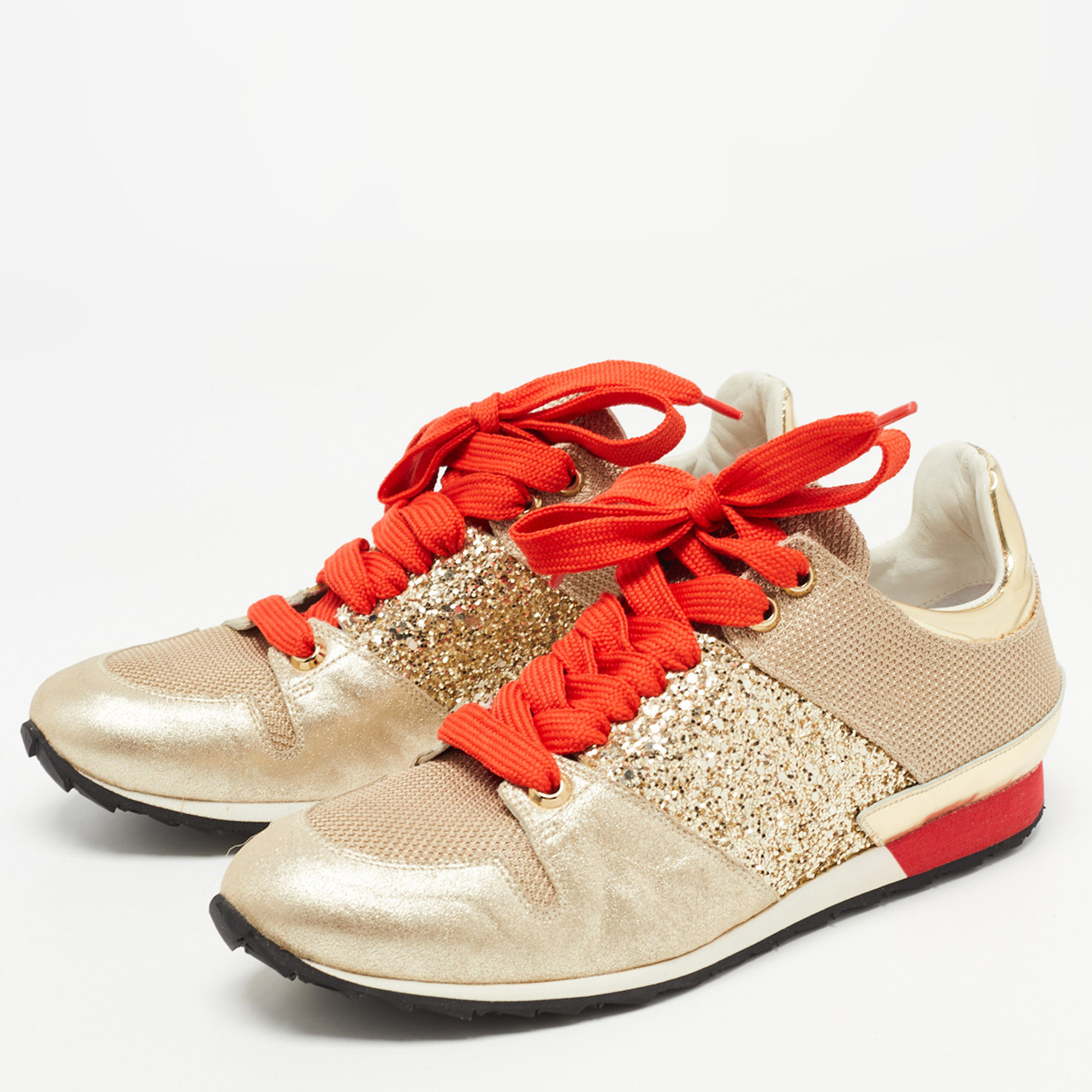 

Roberto Cavalli Gold Glitter and Mesh Low Top Sneakers Size, Metallic