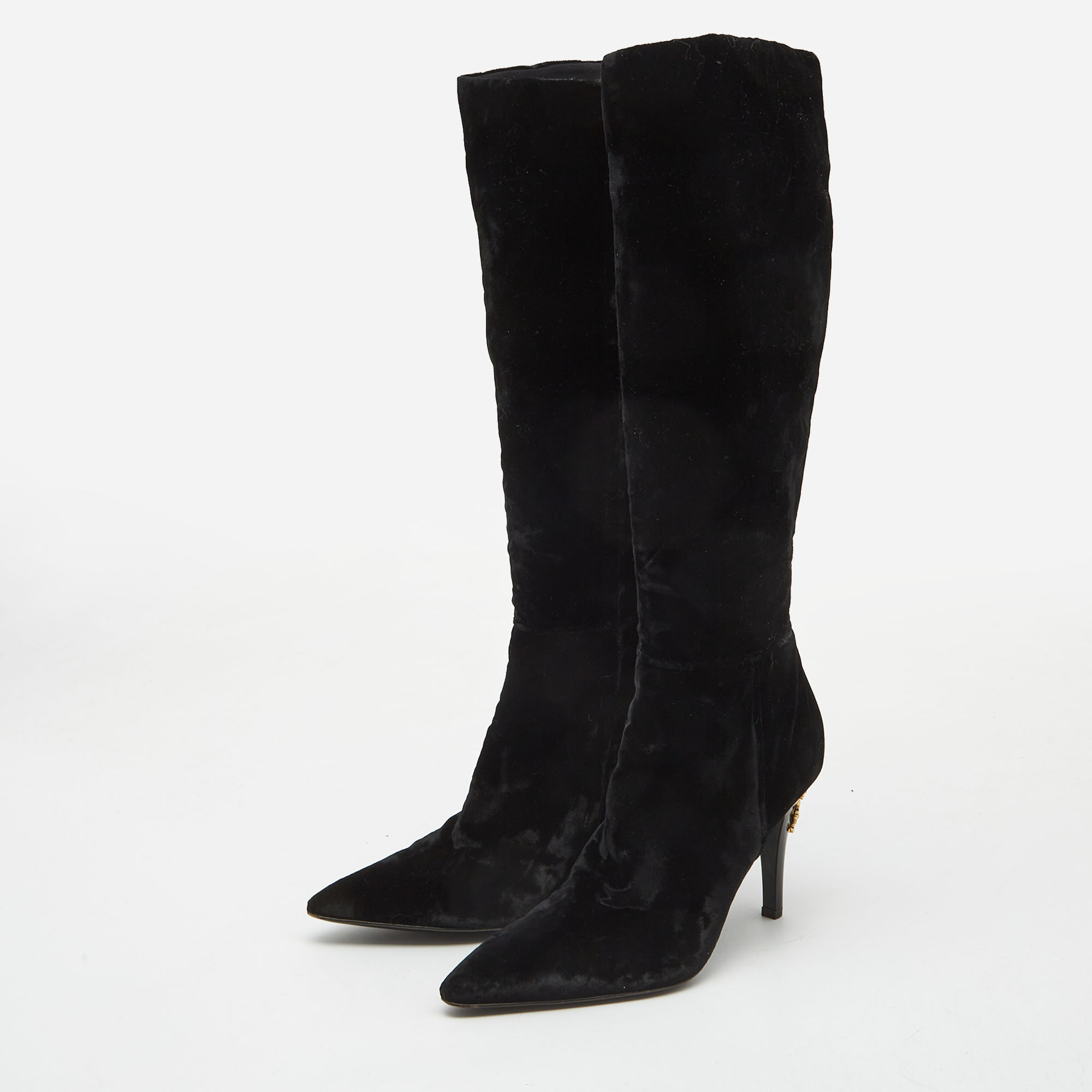 

Roberto Cavalli Black Velvet Knee Length Boots Size