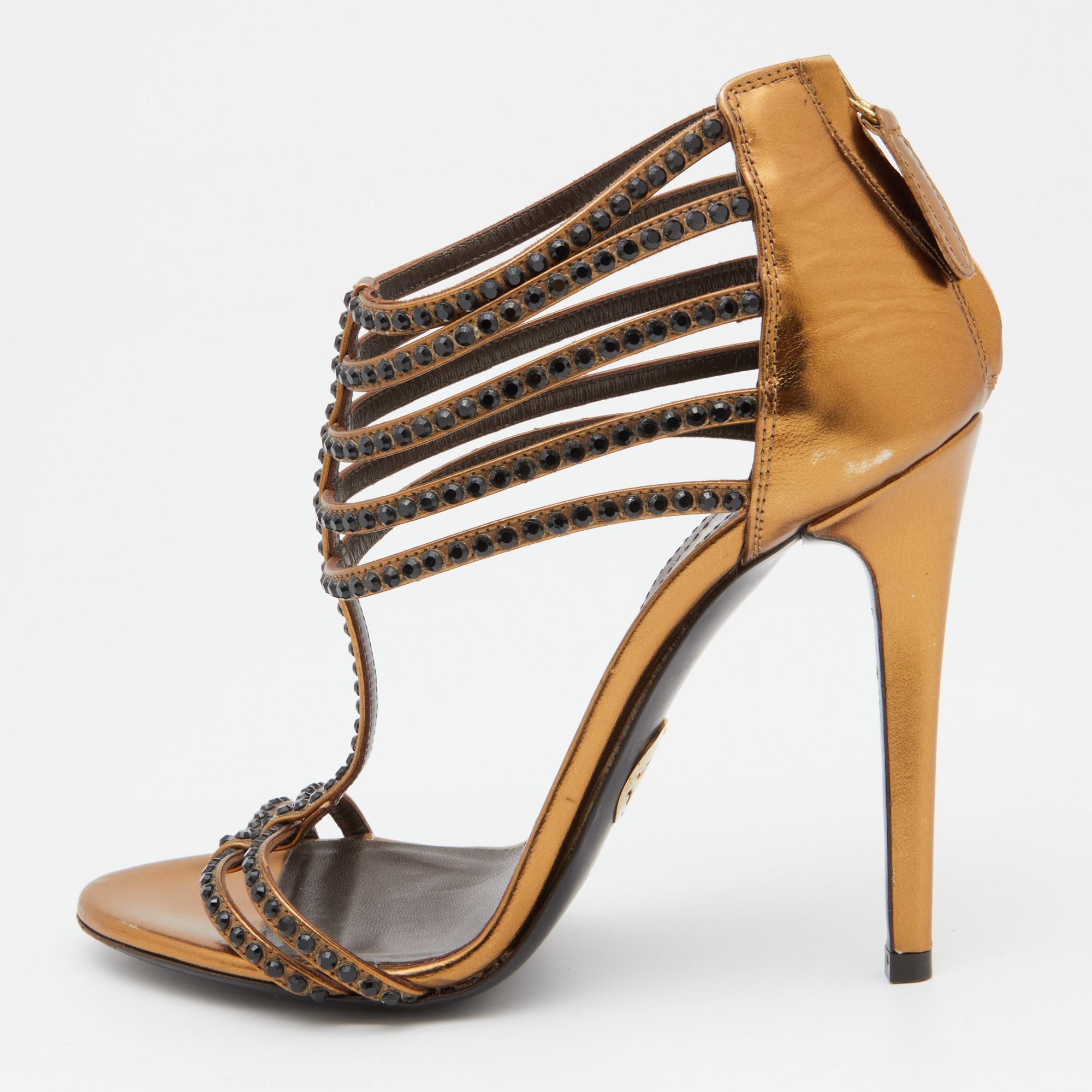 

Roberto Cavalli Gold Leather Ankle Strap Sandals Size Size, Metallic