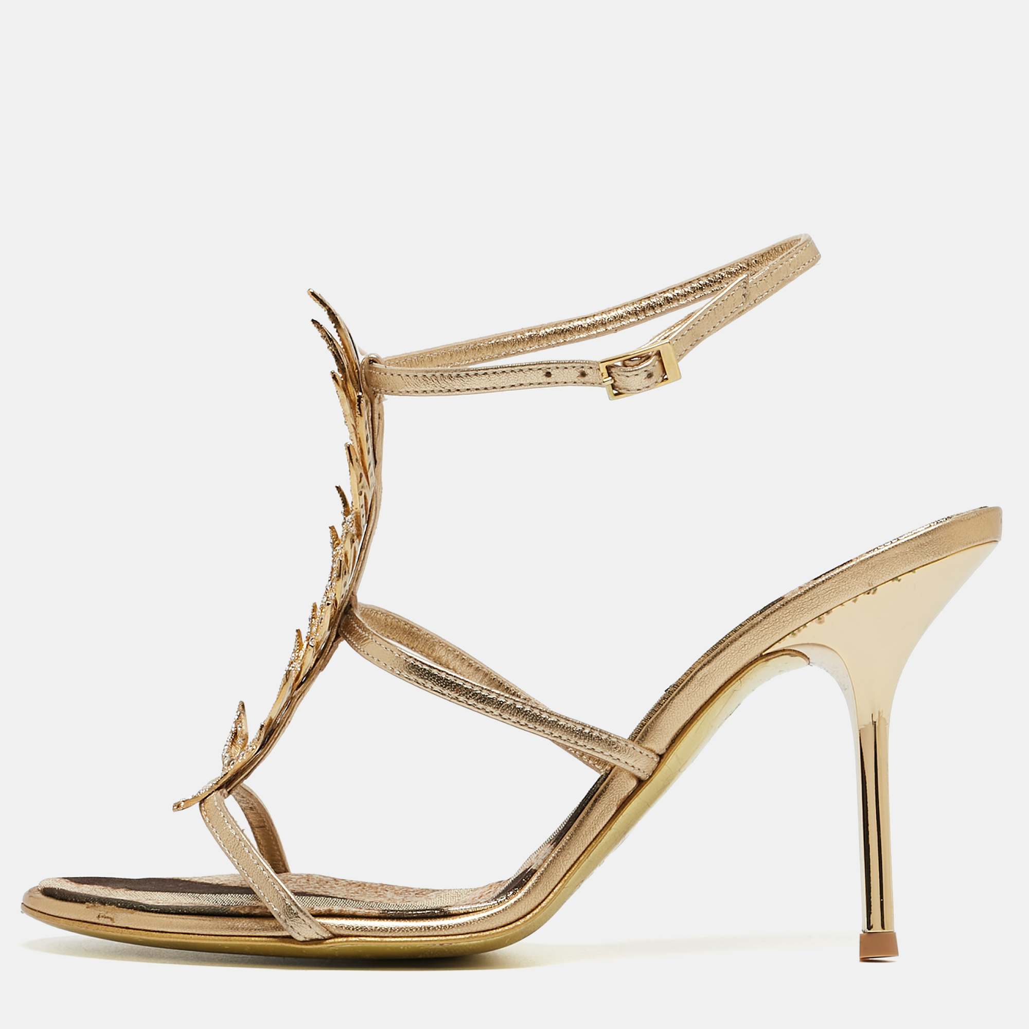 Pre-owned Roberto Cavalli Metallic Gold Ankle Strap Sandals Size 39.5