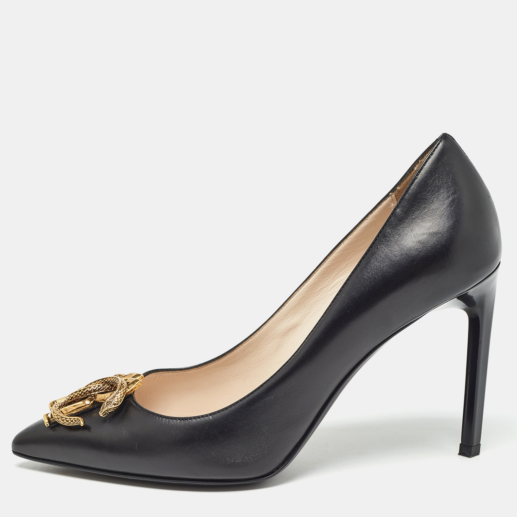 

Roberto Cavalli Black Leather Embellished Pointed Toe Pumps Size