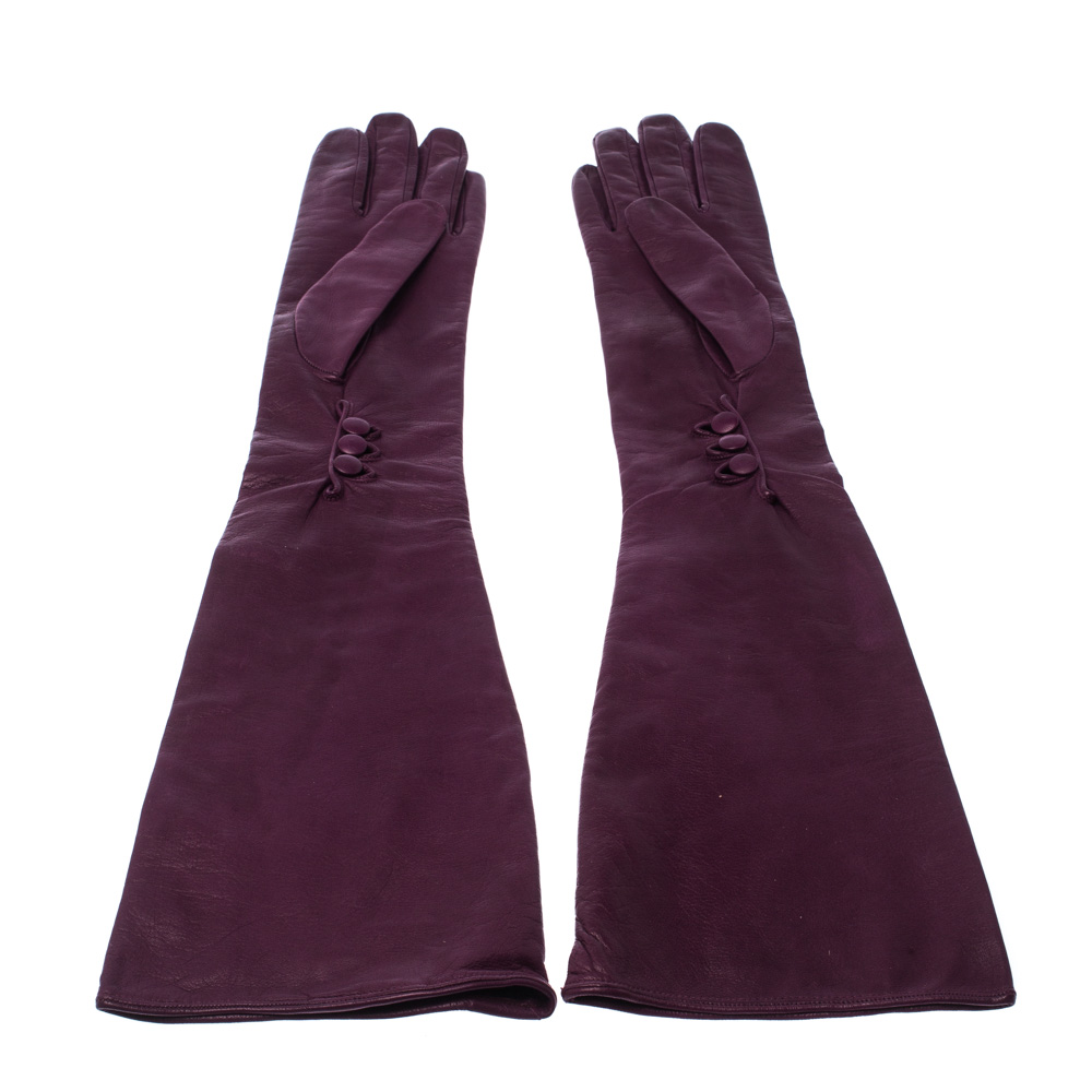 magenta leather gloves
