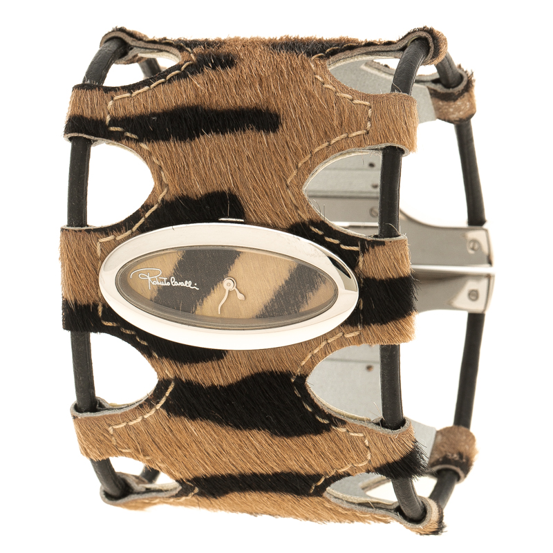 Pre Owned Roberto Cavalli Brown Stainless Steel Classsic Women's Wristwatch 38 mm