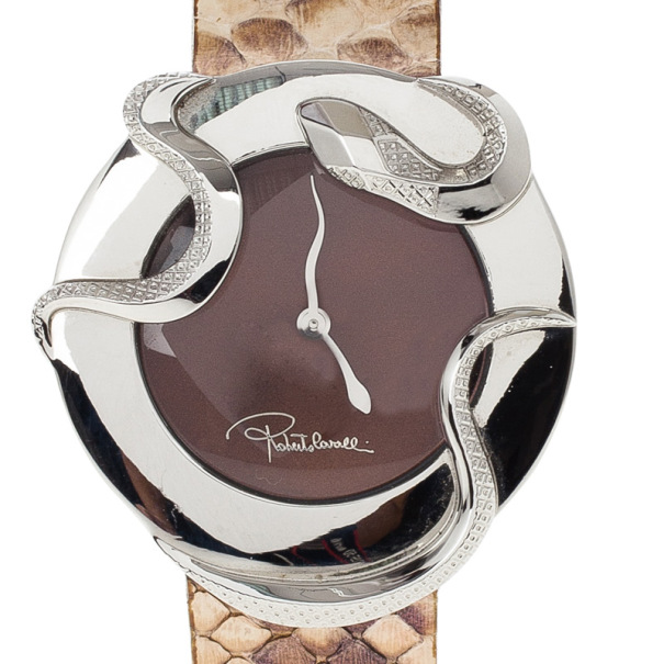 Pre Owned Roberto Cavalli Brown Stainless Steel Snake Women's Wristwatch 38MM
