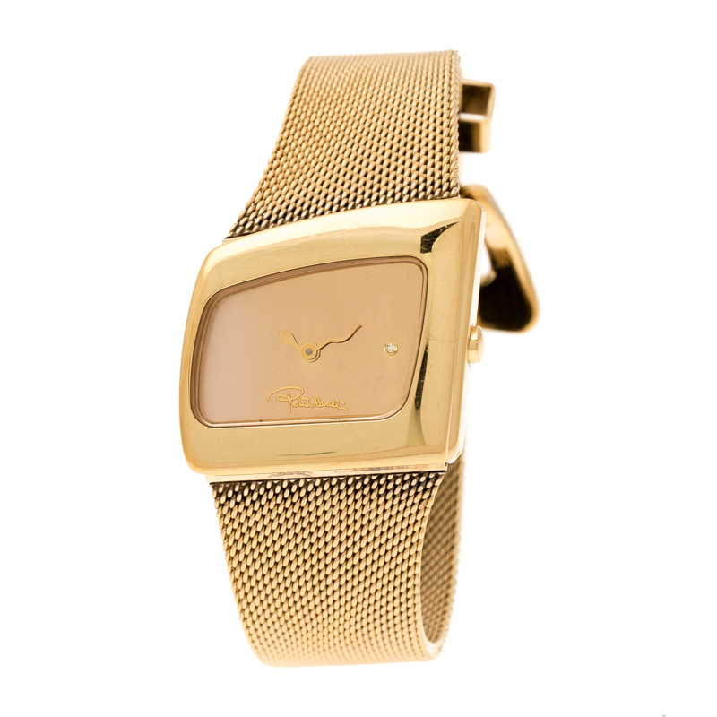 Roberto Cavalli Gold Plated Stainless Steel Curvo Women's Wristwatch 32 mm