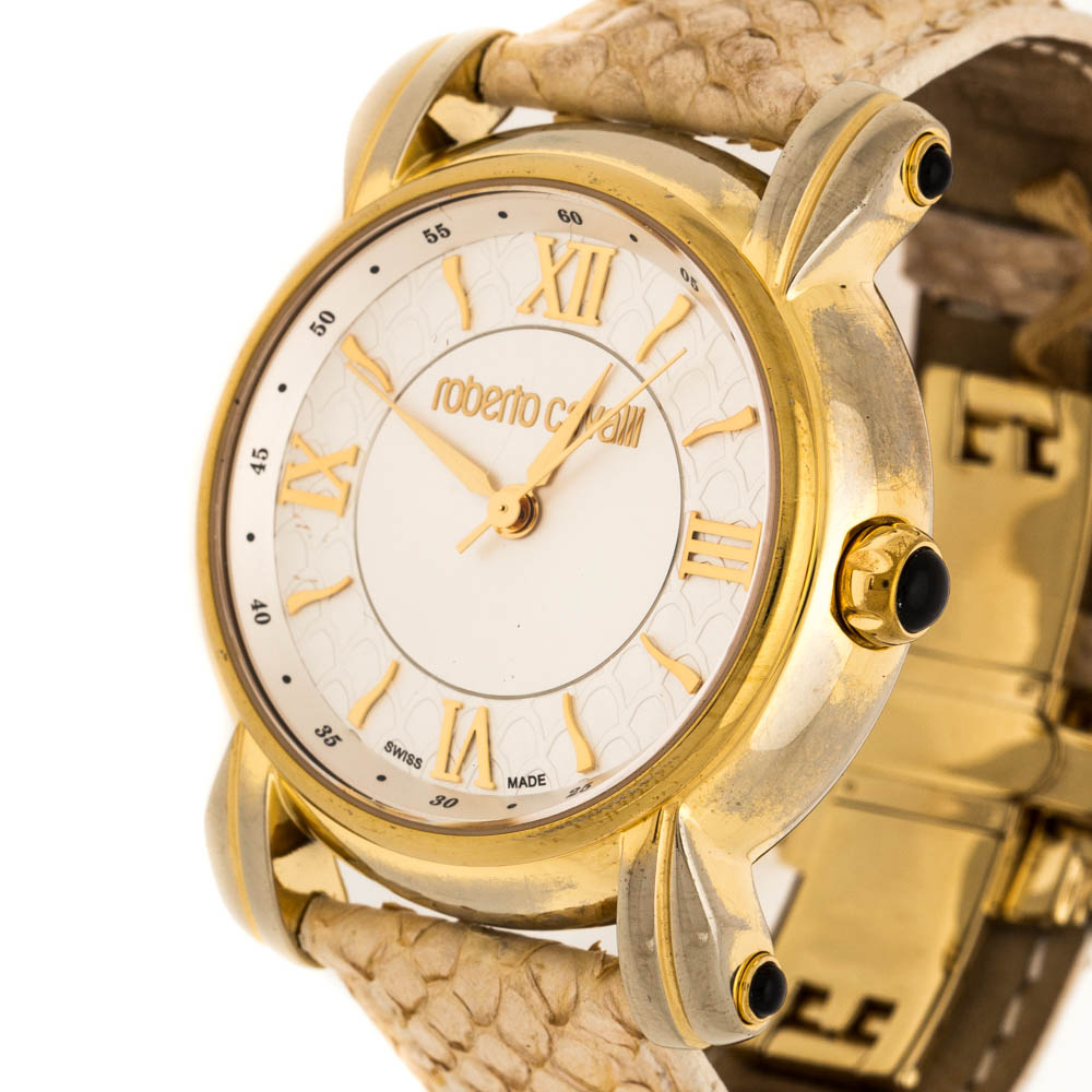 

Roberto Cavalli Silver White Dial Gold Plated Stainless Steel, Cream