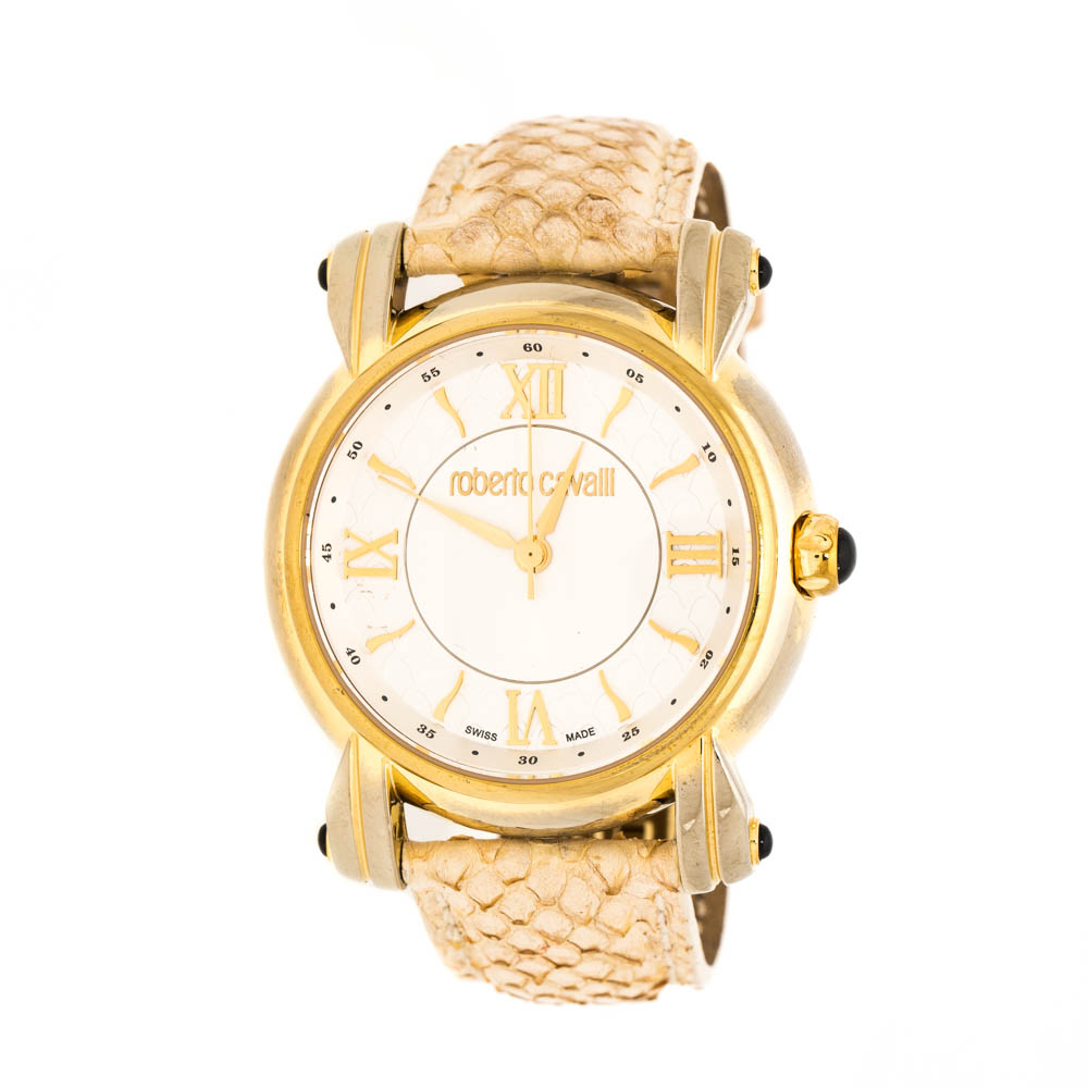 Roberto Cavalli Silver White Dial Gold Plated Stainless Steel 7251172515 Women's Wristwatch 40 mm