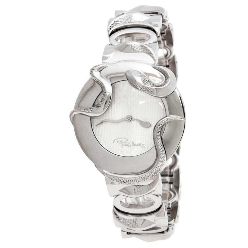 Pre Owned ساعة يد نسائية روبرتو كافالي ثعبان ستانلس ستيل فضية 38 مم