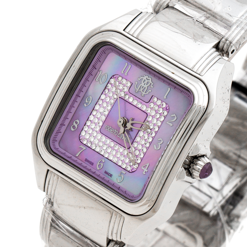 

Roberto Cavalli Purple MOP Stainless Steel Venom Women's Wristwatch, Silver