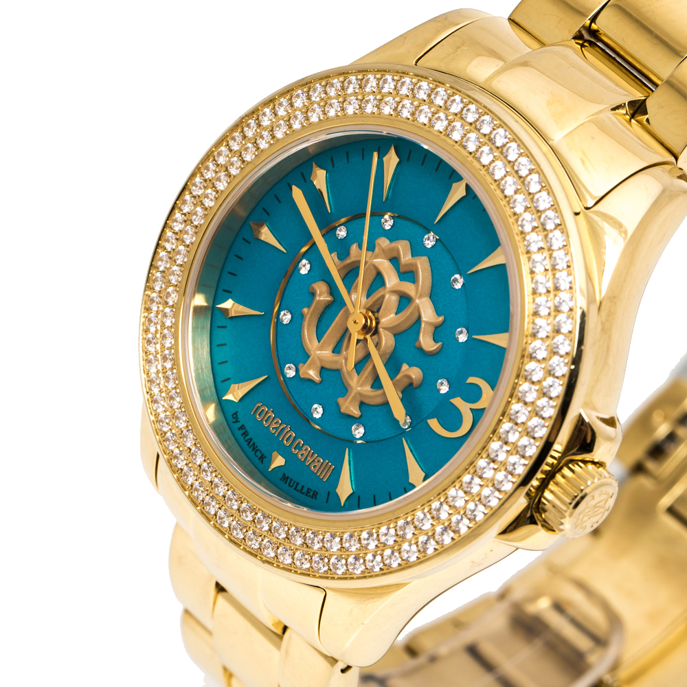 

Roberto Cavalli by Franck Muller Aqua Blue Yellow Gold tone Stainless Steel