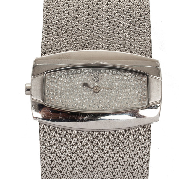 Roberto Cavalli Pave Ellisse Silver Plated Womens Bracelet Wristwatch 40 MM